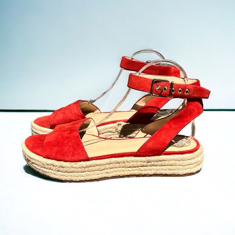 🌻VINCE CAMUTO Kathalia Red Hot Rio Flatform Leather Espadrille Sandals Size 9.5